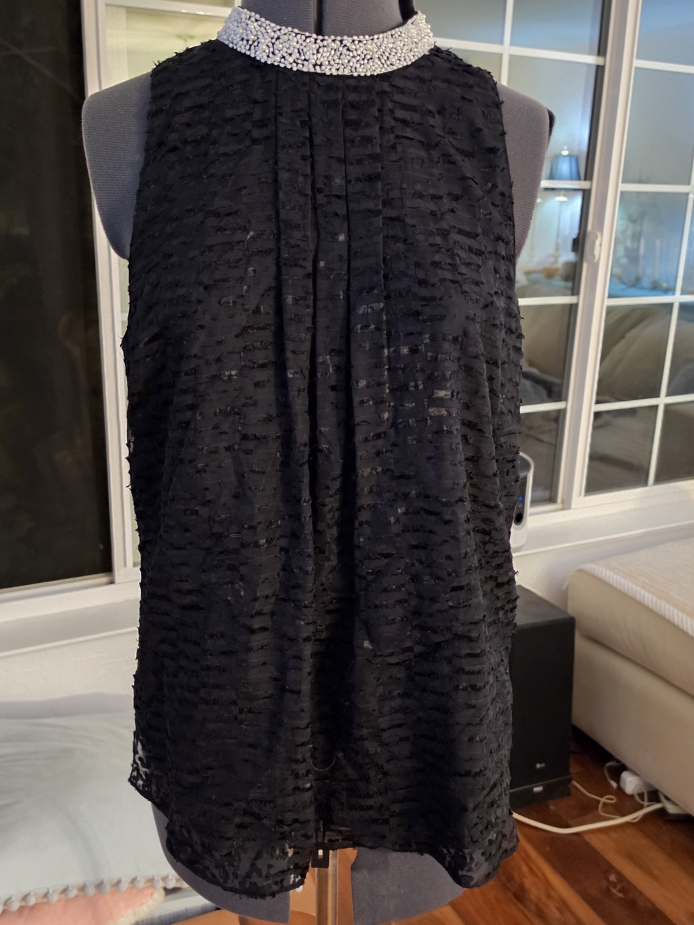 Etcetera Black Sleeveless Blouse with Beaded Collar